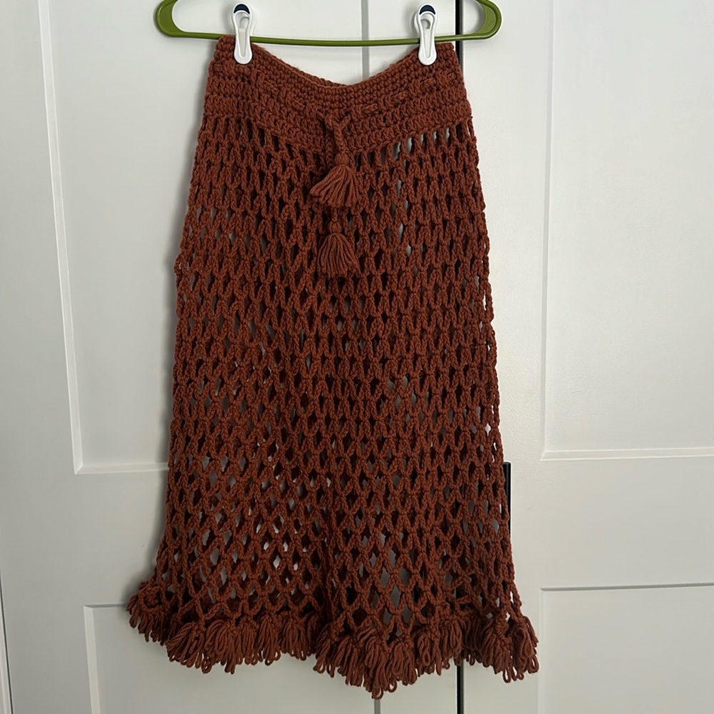 Vintage handmade burnt orange crocheted skirt Coquette cottage core granny style